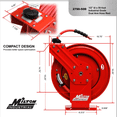 thumbnail image 5 of Milton Retractable Air Hose Reel, 1/2-in MNPT X 50 ft EPDM Hose, 300 PSI, Ceiling/Wall Mount Steel Dual-Arm Air Compressor Hose Reels, For Tradesmen & Automotive, 5 of 6