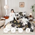 thumbnail image 4 of Castle Fairy Abstract Watercolor Wash Splash Full Size Comforter Sets 3-Piece,Retro Aesthetics Gold Leaves Bedding Comforter Set,Black Gold,Reversible,1 Comforter and 2 Pillowcases, 4 of 6