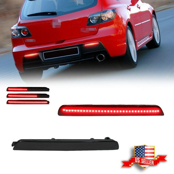 GTINTHEBOX Smoked Rear Bumper Reflector LED Tail Brake Signal Lights For Mazda3 Axela 2004-2009