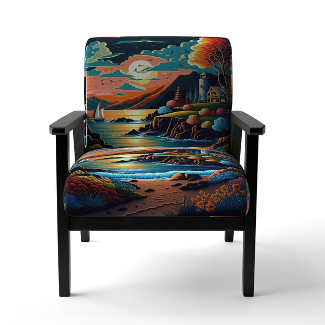 Designart « Modern Vector Art Sunset III » Fauteuil d'Appoint Rembourré Bleu Paysage et Nature - Fauteuil Moderne pour Chambre