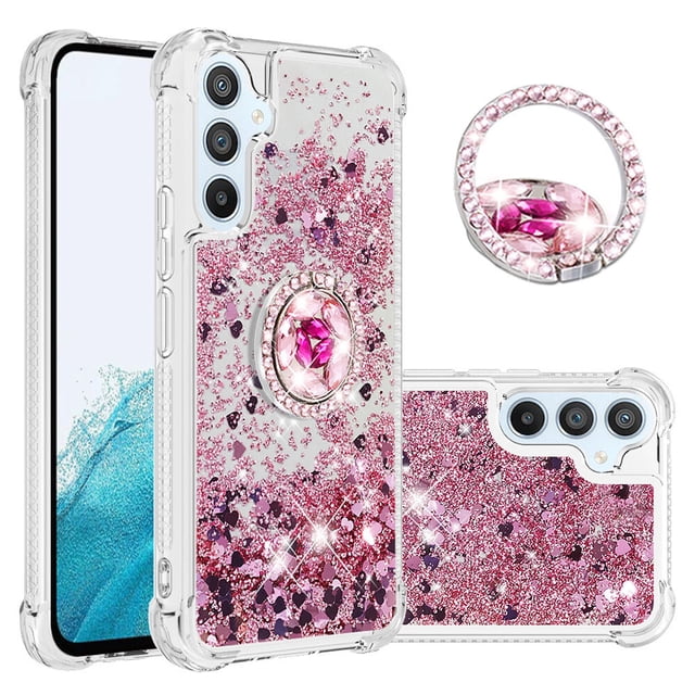 Funda para Samsung Galaxy A54 5G con Brillo Líquido Flotante, Purpurina, Parachoques y Anillo Giratorio Soporte