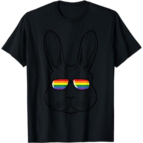 Easter Bunny With Glasses Rainbow Cool Gay Rabbit LGBTQ T-Shirt
