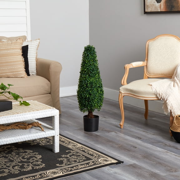 Nearly Natural UV-Resistant Artificial Boxwood Tower Potted Topiary - 2.5’