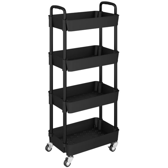 UDEAR 4-Tier Kitchen Rolling Utility Cart,Multifunction Storage Organizer with Handle and 2 Lockable Wheels for Kitchen,Bathroom,