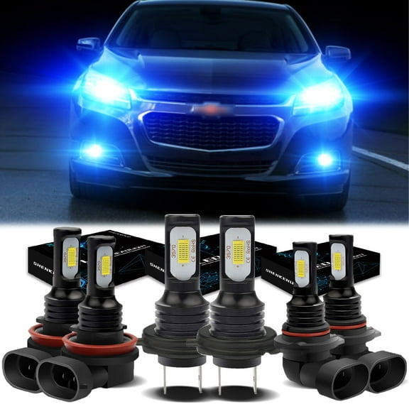 H7 LED Headlight Bulbs for 2013-2016 Chevrolet Malibu 8000K Ice Blue H7 H11 High/ Low Beam 9145 Fog light Bulbs,6pc