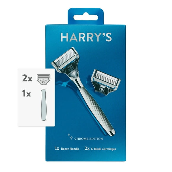 Harry's Rasoir de Rasage pour Hommes avec 2 Cartouches de Recharge de Lame de Rasoir, Chrome Edition (Lot de 2)