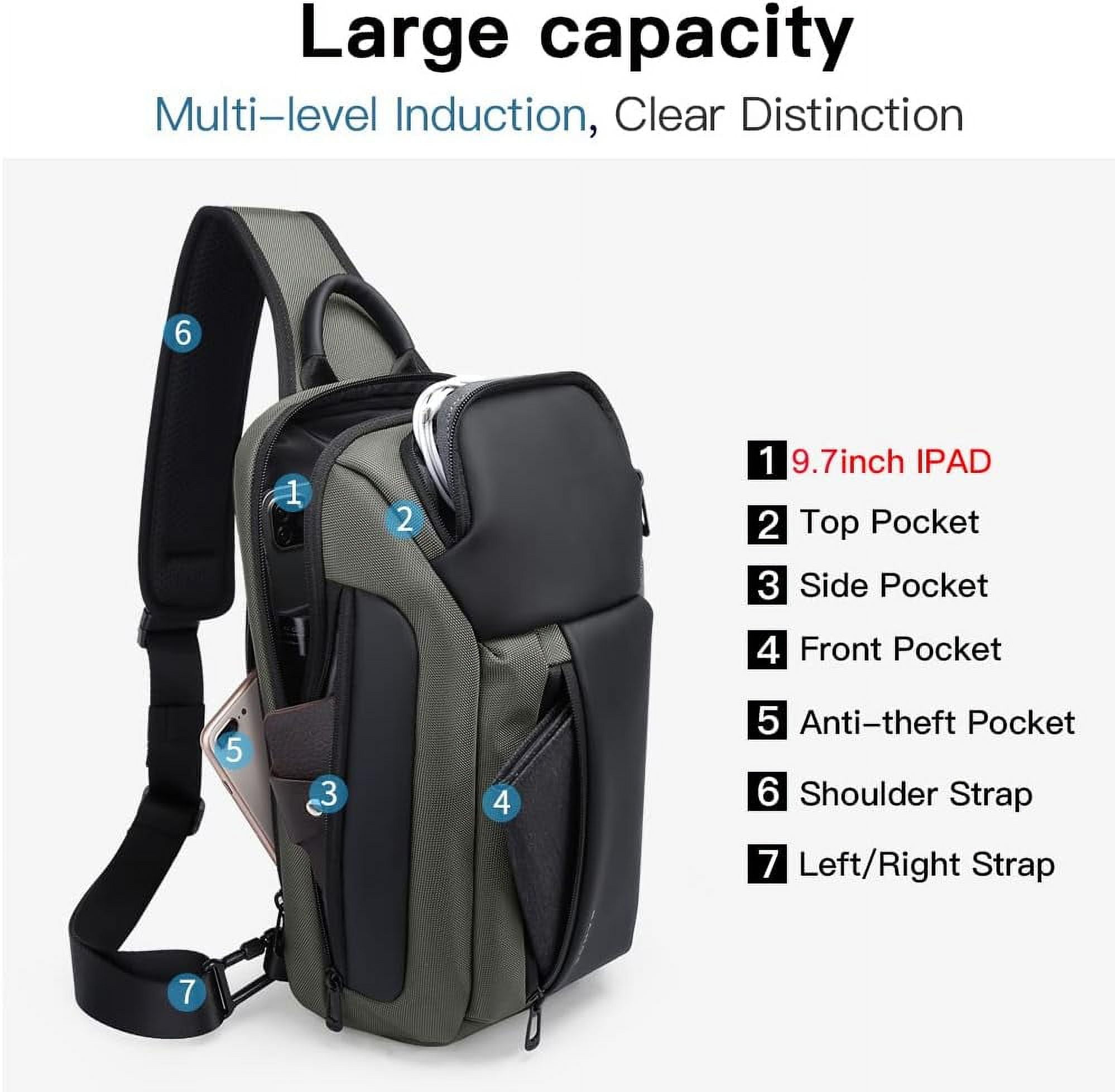 BANGE Waterproof Men's Sling Bag, Large Capacity Crossbody Backpack Durable