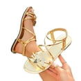 thumbnail image 4 of KIJBLAE Plus Size Women's Casual Butterfly Flat Sandals, Solid Round Open Toe, Back Elastic Strap, Soft Lightweight Outdoor Daily Shoes Gold 41, 4 of 9