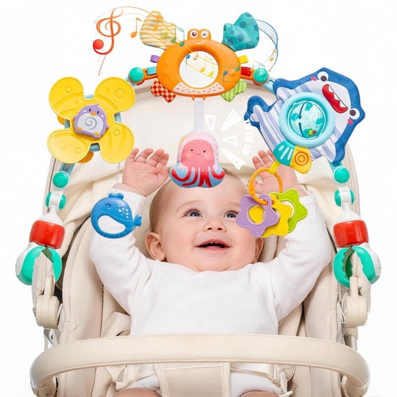 Caunedy Adjustable Baby Stroller Arch,Hanging Sensory Toys for Crib Bassinet Car Seat,0-12 Months