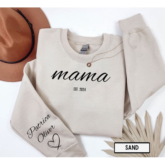 Custom Name Mama Sweatshirt With Kids Names On Sleeve, Personalized Mom Sweatshirt