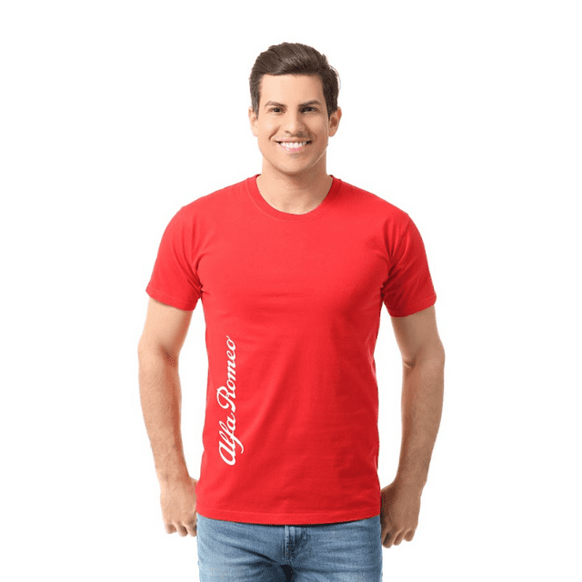 Alfa Romeo Playera Caballero Algodón Suavizado Logo Vertical Estilo Racing Casual