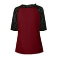thumbnail image 2 of TIHLMK Blouses for Women Fashion Plus Size Womens Casual Half Sleeve Solid Lace V-Neck Splicing T-shirt Net Yarn Tops Wine, 2 of 8