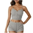 thumbnail image 2 of Conjunto de pijama de poliéster para mujer, de moda, de color liso, fino, holgado e informal, con camisetas sin mangas y pantalones cortos., 2 of 7