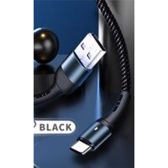 Charging Cable Nylon Braided Smart Data Cord braided charging wire USB Charger Wire Mobile Phone Accessory, Black, Type-C