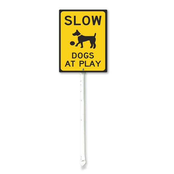 Eveokoki Slow Dog At Play Yard Sign with Stakes 8in×12in, Sturdy Aluminum Yard Signs Rust Free, Street Slow Down Decorations Sign Traffic Signs for Garden Lawn Street Outdoor