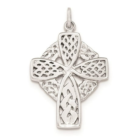 925 Sterling Silver Polished Celtic Cross Open-back Charm Pendant