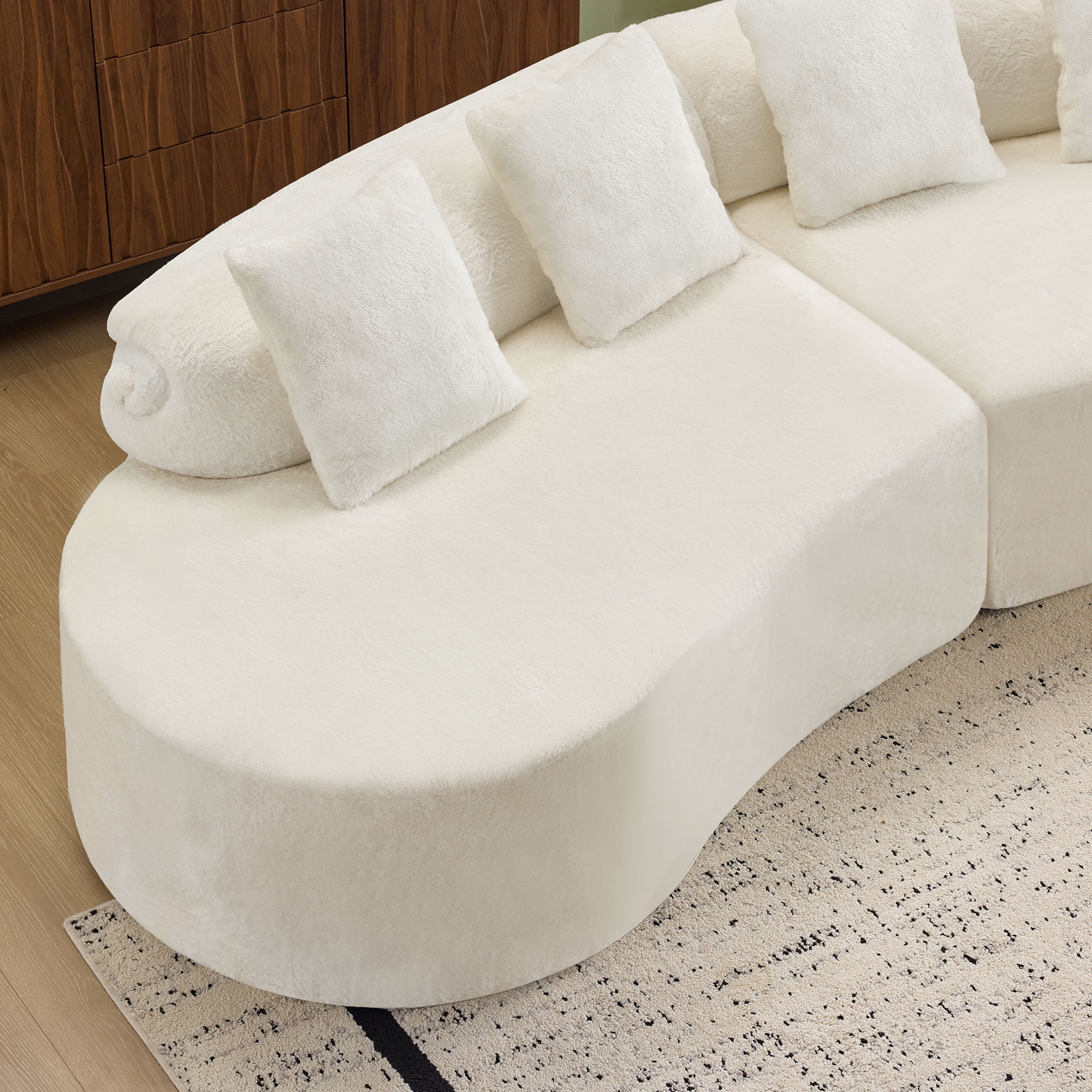 Modular Sofa, White Curved Plush Sectional with Foam Spring Support, 111-Inch Multi-Seat Sleeper for Living Room and Small Spaces