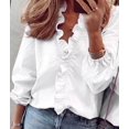 thumbnail image 4 of Womens Dressy Casual Blouse Business Long Sleeve Tops Ruffle V Neck Work Shirt Fall Outfit Long Sleeve - White XL, 4 of 7
