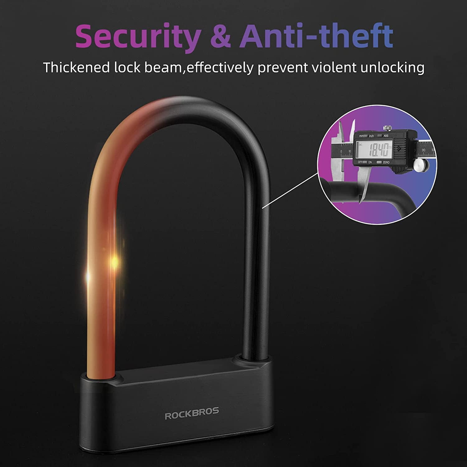Rockbros Heavy Duty Smart Remote Bike U Lock Fingerprint Bicycle Locks, Black