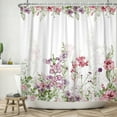 thumbnail image 2 of SUNOLIFE Pink Floral Shower Curtain Flowers Plants Waterproof Fabric Bathroom Curtain 72x78 in, 2 of 4