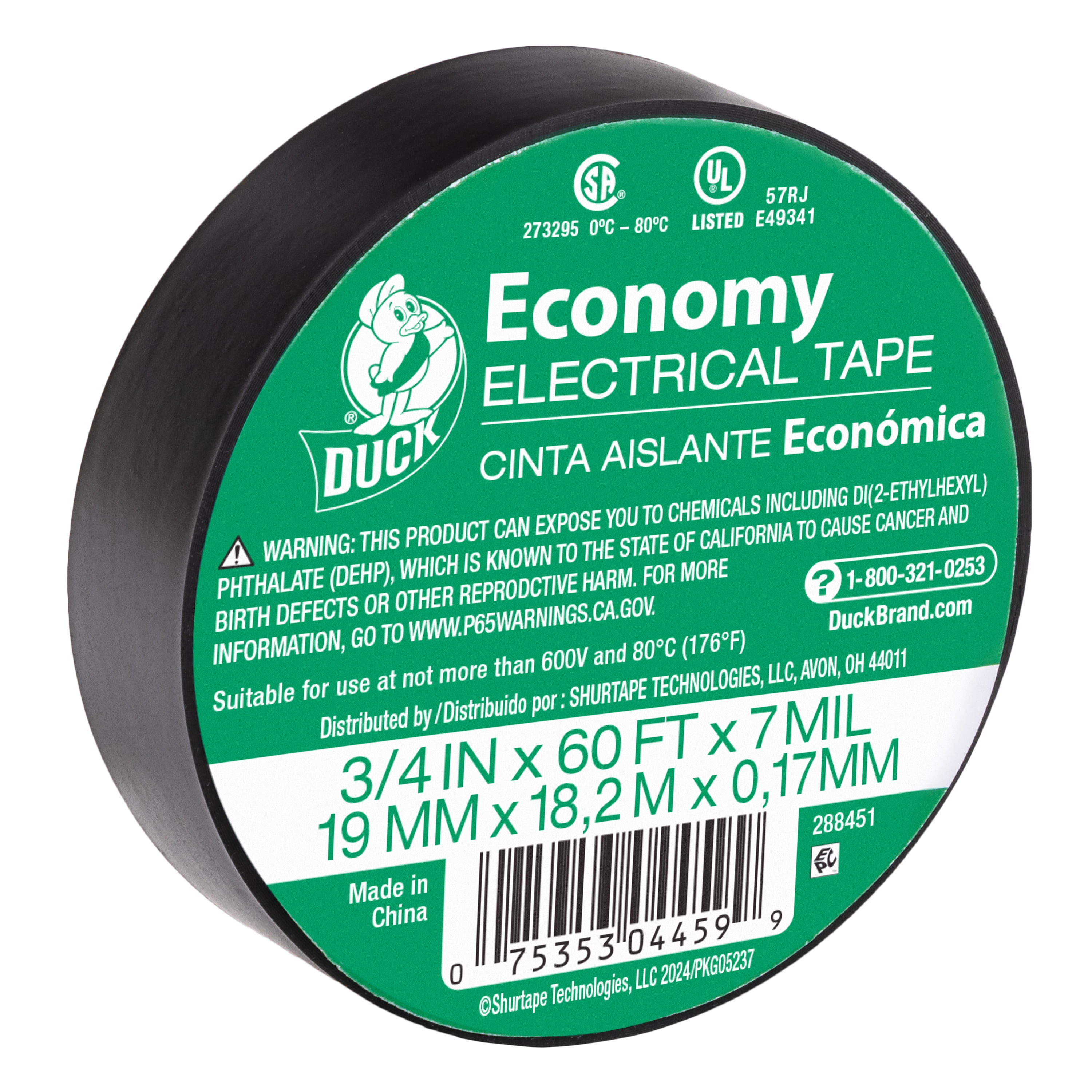 (4 pack) Duck Brand 0.75" x 60 ft. x 7 mm, Black Auto Electrical Tape