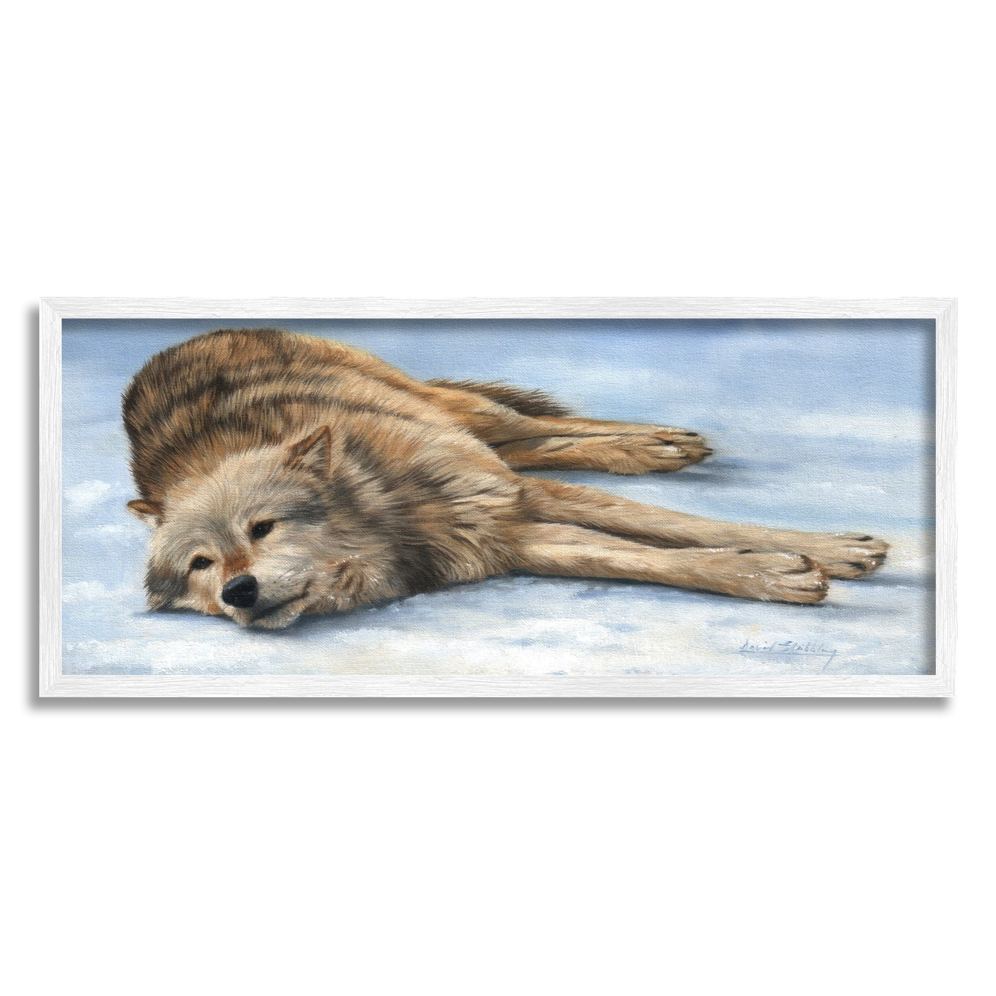 Stupell Industries Coyote Wolf Resting Snowy Landscape Woodland Wildlife Painting White Framed Art Print Wall Art, Design by David Stribbling