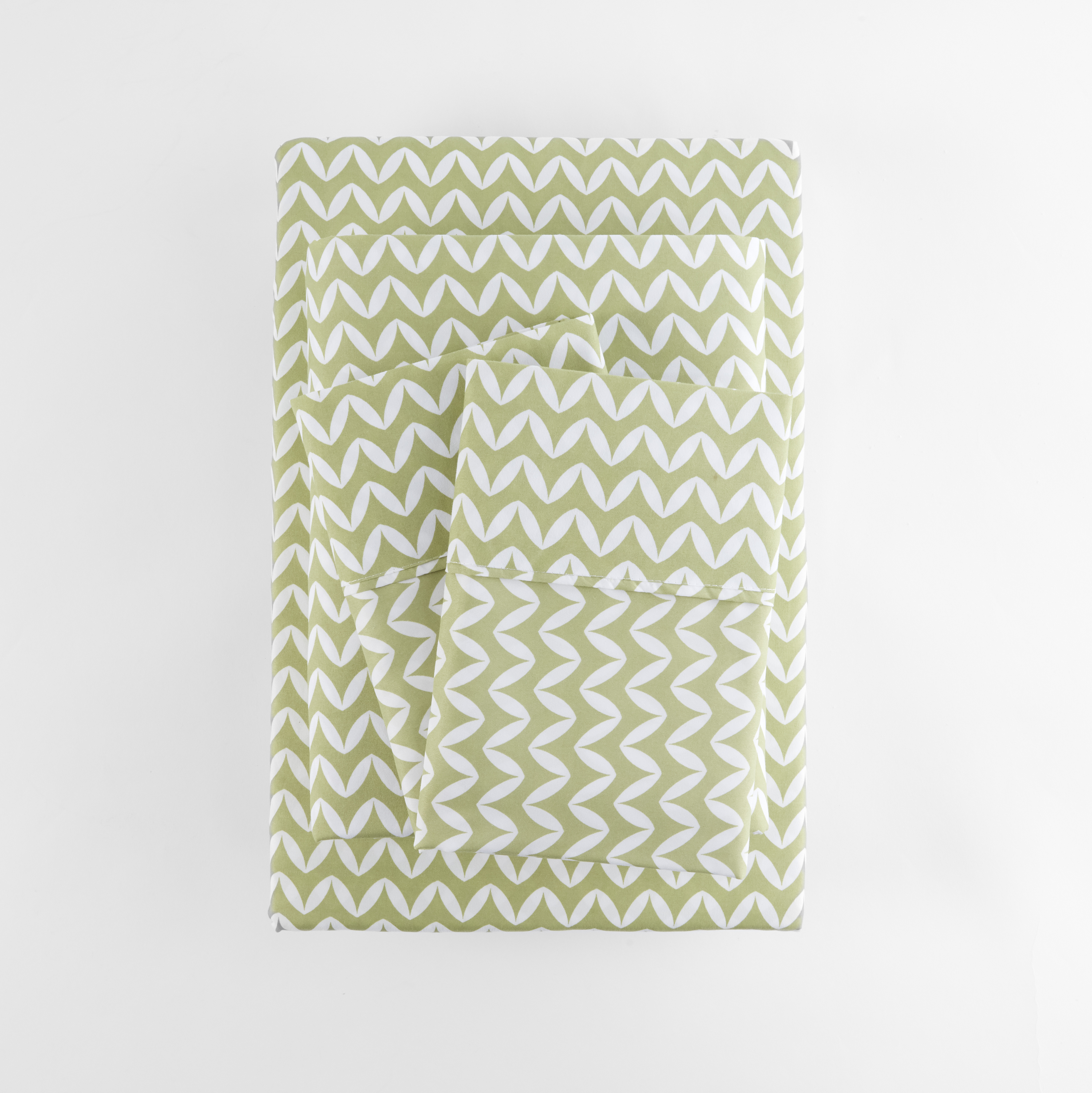 Noble Linens 4 Piece Pattern Microfiber Bed Sheets Set, Sage Puffed Chevron, King
