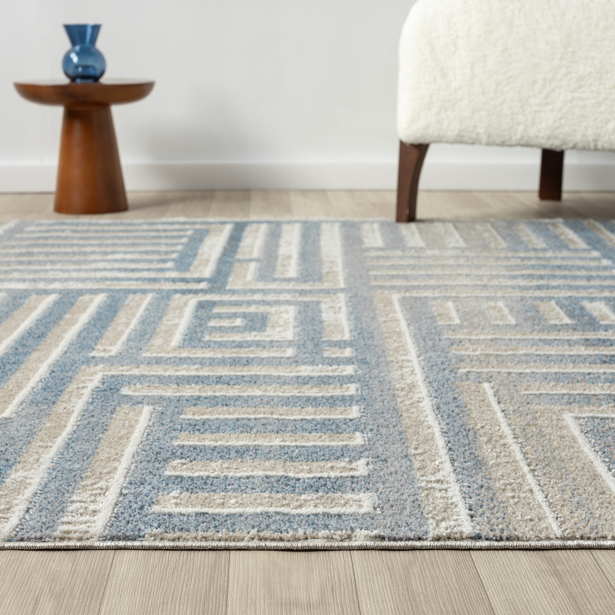Ox Bay Wesley 2'2" x 7', Gray/Blue Geometric Washable Indoor Runner Rug by Evette Rios