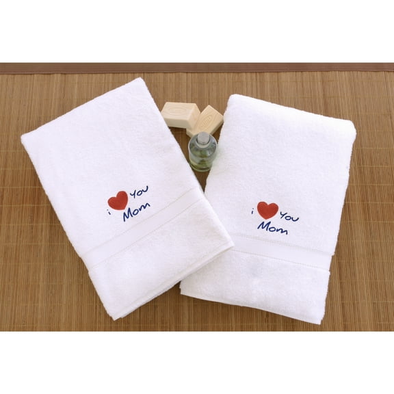 Authentic Hotel and Spa Authentic Hotel & Spa "I Love you Mom" Monogrammed Turkish Cotton Hand Towels - Set of 2