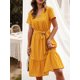 thumbnail image 4 of Vestido de mujer con volantes y cinturón con estampado de rayas con cuello en V Vestido de manga cor Abanopi Amarillo/Medio, 4 of 7