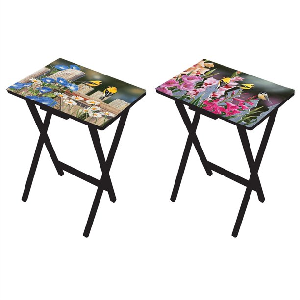Set Of 2 Birds And Flowers Foldable Side Table Tv Tray Walmart Com Walmart Com
