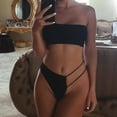 thumbnail image 3 of Fairnull Irregular Single Shoulder High Waist Bikini Set 2 Pieces Bandeau Bra High Waist Briefs Swimwear for Water Activity, 3 of 7
