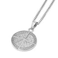 thumbnail image 2 of Men's Silver Compass Pendant & Curb Chain Stainless Steel Necklace Set, 2 of 6