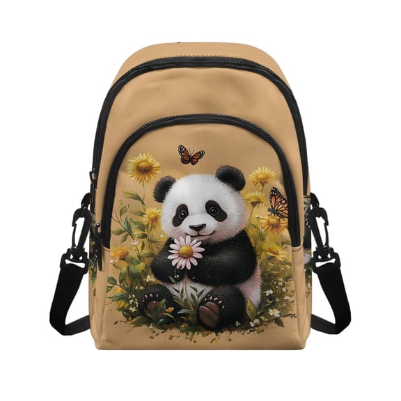 TSOVTHRID Panda Daisy Butterfly Beige Print Small Crossbody Bags for Women Trendy Cell Phone Purse Wallet Cell Phone Crossbody Purse with Zipper Closure