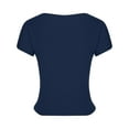 thumbnail image 3 of Scyoekwg Womens T Shirts Trendy Round Neck Slim Short Tops Short Sleeve T Shirts Casual Loose Lightweight Summer Solid Color Soft Comfy Blouses (Navy,XL), 3 of 4