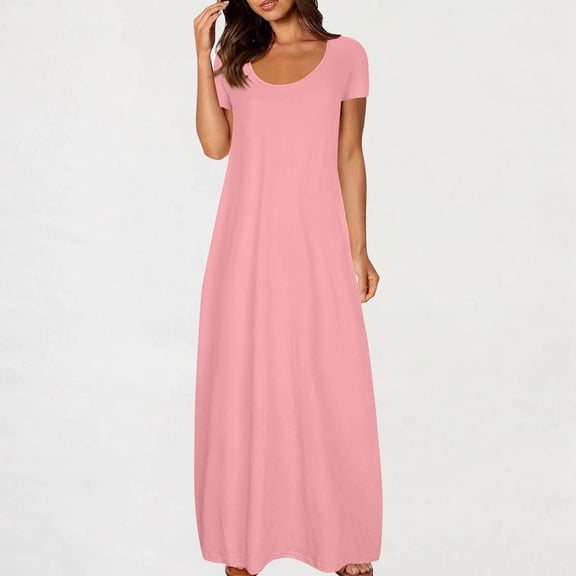 Ailaofu Women's Summer Short Sleeve Maxi Dresses Casual 2026 Loose Beach Dresses Shirt Dresses with Pockets