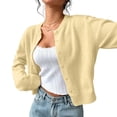 thumbnail image 5 of Cropped Cardigan Sweater Womens Lightweight Soft Knit Long Sleeve Crew Neck Button Down Dressy Cute Versatile Spring Fall Business Casual Work Travel Yellow XS, 5 of 6