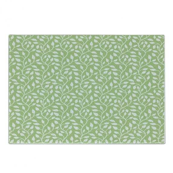 Spring Cutting Board, Modern Design Leaf Pattern Illustration Park Season Spring Trees Silhouettes, Decorative Tempered Glass Cutting and Serving Board, Small Size, Pale Green White, by Ambesonne