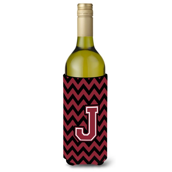 Carolines Treasures CJ1052-JLITERK Letter J Chevron Garnet and Black  Wine Bottle Beverage Insulator Hugger  Wine Bottle