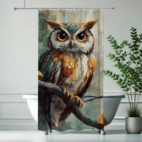 RKSupls Christmas Shower Curtain, Lovely Owl Shower Curtain with Hooks for New Year Home Bathroom Decor Washable Curtains, 36x72 in
