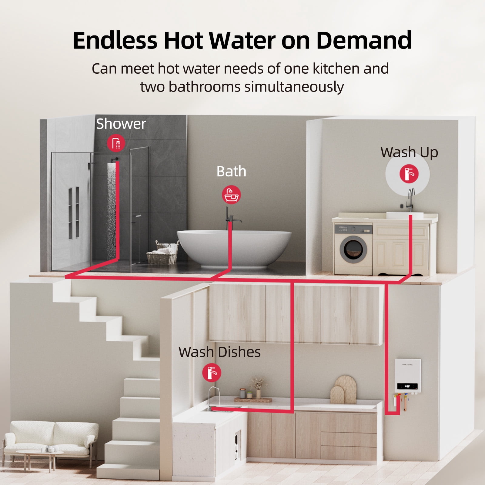 Mizudo EQUIK Classic 27 kW 4.4 GPM 240-Volt Touch Screen Residential Electric Tankless Water Heater