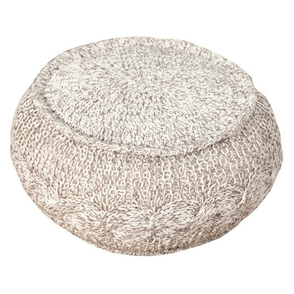 LR Home Small Cableknit Indoor Round Pouf, Grey/Natural, 20" x 20" x 12"