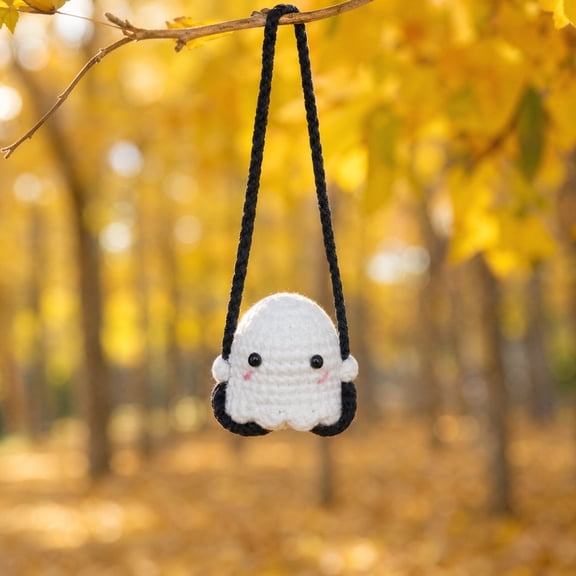 Halloween Handmade Knitted Crochet Ghost Pendant, Soft Hanging Ornament For Car Rearview Mirror, Bag Charm, And Holiday Room Wall Decor