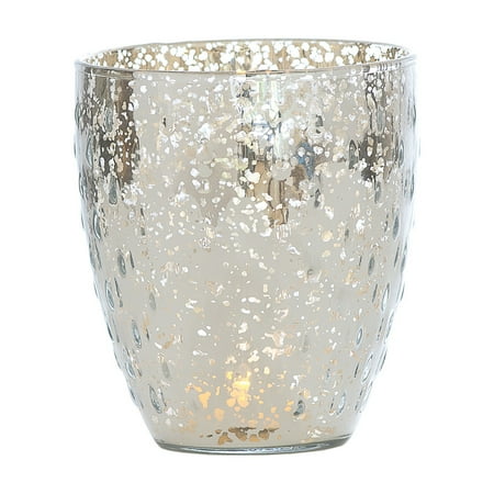 Square Silver Love Glass Candle Vintage Mercury Glass Vase and Candle Holder (5.25-Inch, Large Deborah Design, Silver) - For Home Decor, Party Decorations, and Wedding Centerpieces ()