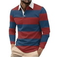 thumbnail image 2 of Fnnxeal Men's Red Striped Long-Sleeved Polo Shirt Size M - 95% Polyester 5% Spandex, Comfortable Casual Classic for Work/Daily, Affordable Walmart Style, 2 of 5
