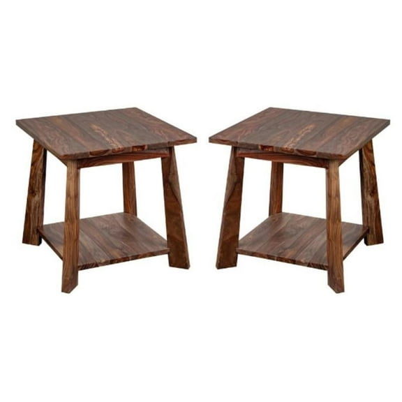 Home Square Solid Sheesham Wood Harvest End Table in Honey - Set of 2