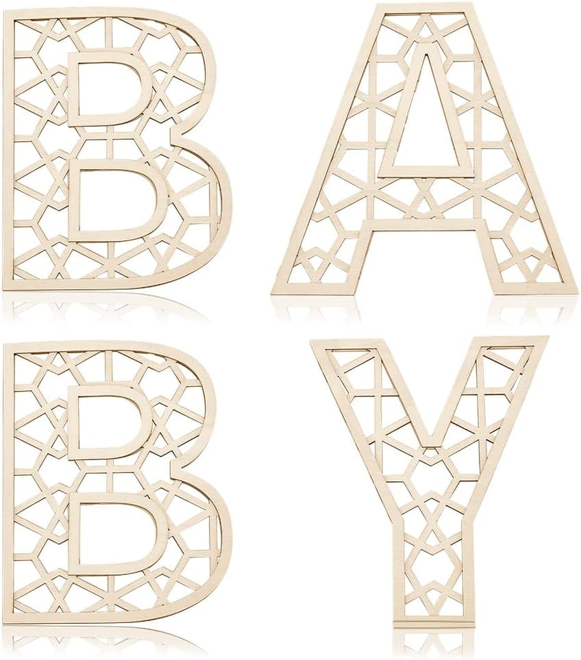 4pcs Wood Rattan Baby Letters Wall De...