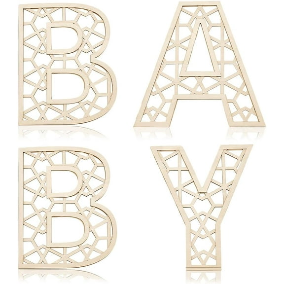 PH 4pcs Wood Rattan Letters 8 Inch Letters Wall Decoration Rustic Wooden Letters Nursery Decor for Newborn Birthday Gift Wall