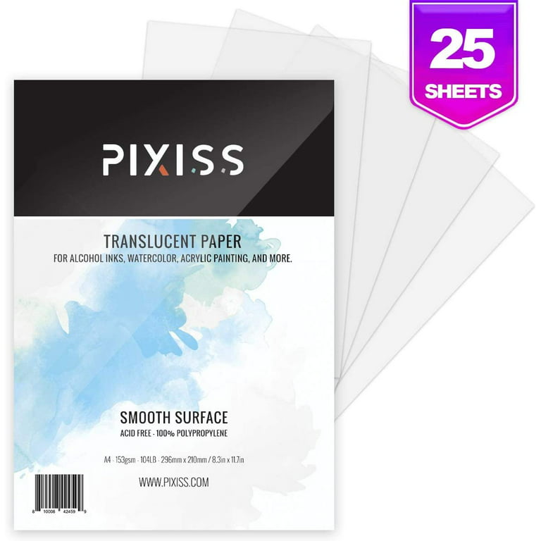 Translucent White Alcohol Ink Paper 25 Sheets - Semi Transparent - Pixiss  Heavy Weight Translucent Paper for Alcohol Ink & Watercolor, Synthetic  Paper A4 8x12 Inches 210x297mm, 153gsm 