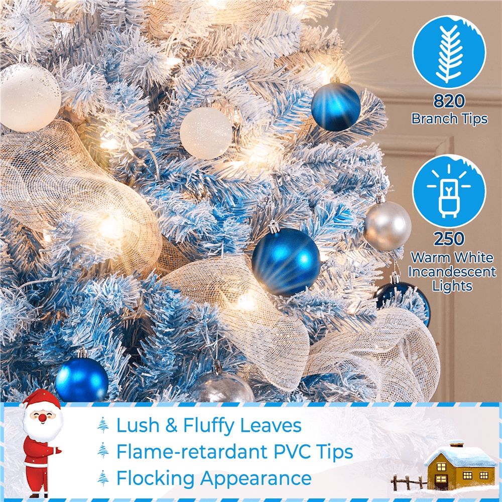 Renwick 6Ft Pre-lit Flocked Artificial Christmas Tree with 250 Incandescent Warm Lights, Lake Blue Gradient